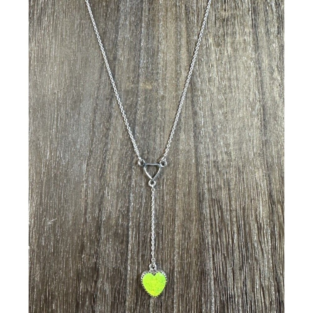 Southwest Sterling Silver Yellow Fire Opal Heart  Lariat Y Drop Necklace 16-18”